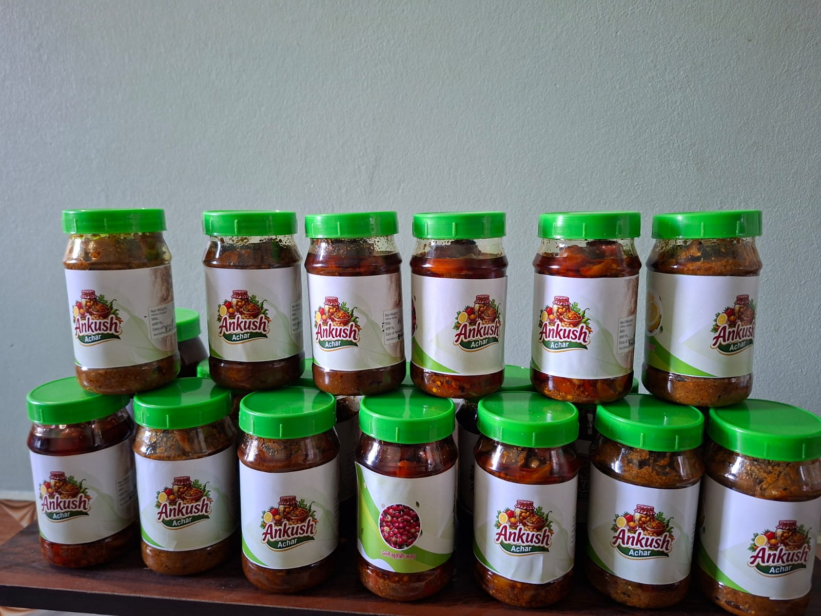 The full range of Ankush Achar jars stacked together